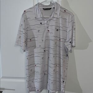 Travis Mathew Fourth of July Golf Polo Shirt Palm Tree American Flag Print Ryder